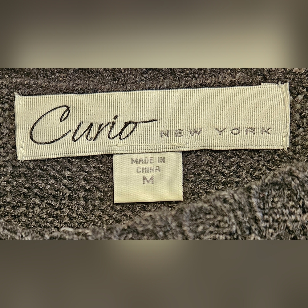 Curio New York Black and Blue Chevron Fringe Poncho Knitted Sweater Size Medium - Picture 2 of 5